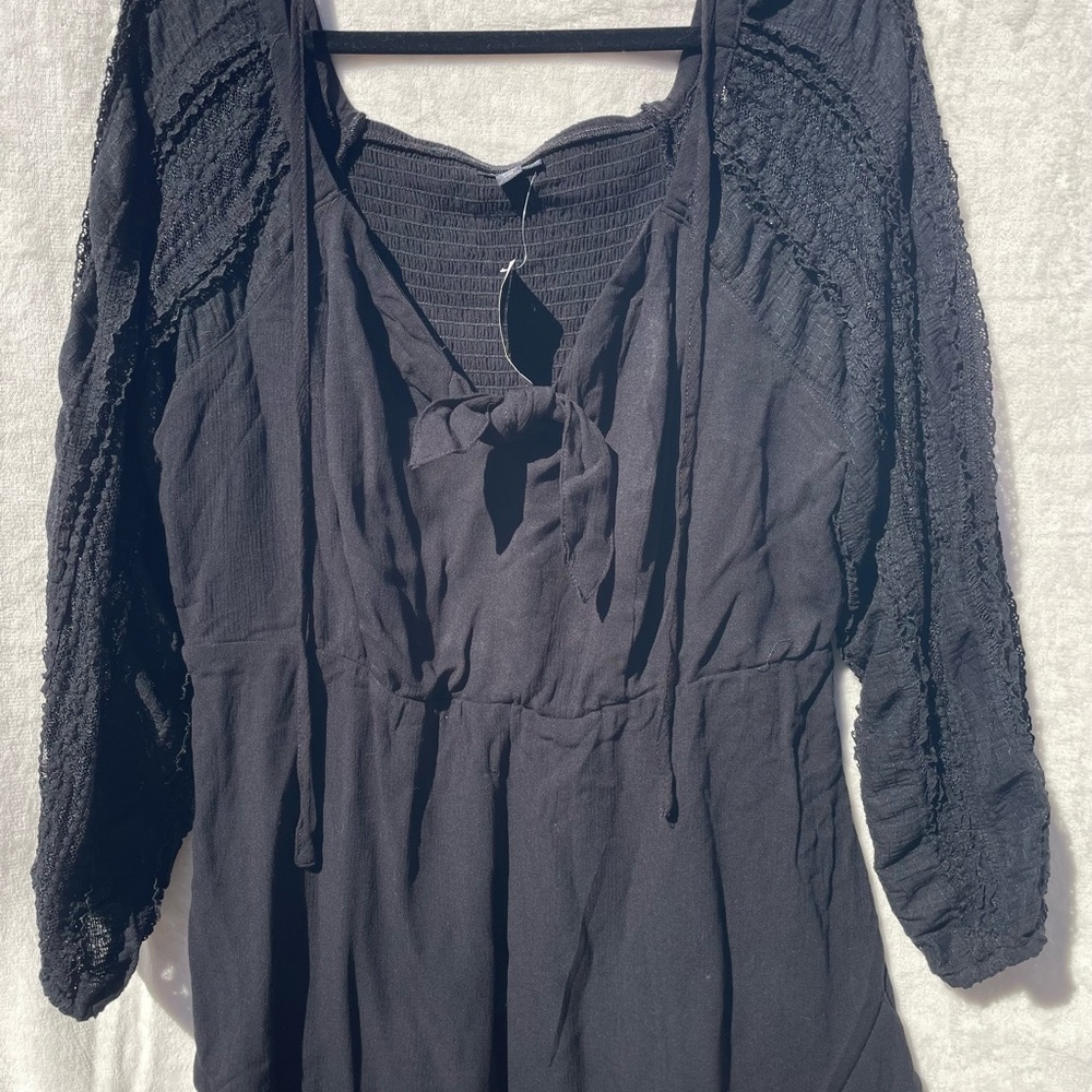 Torrid Black Peplum Top Size 14-16 | 3/4 Sleeve Tie Front